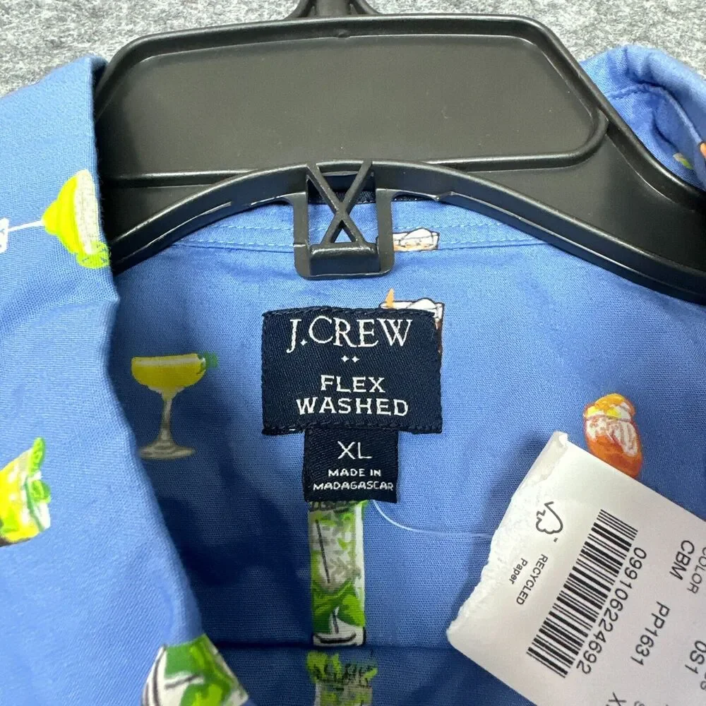 J Crew Shirt Mens XL Blue Button‎ Up Drink All Over Print Summer BBQ Fun New